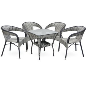 TRM Furniture Rattan  1+4 Rattan set- Table and Chairs Set- 1 Modern Round Table Chairs for Outdoor & Indoor area- Dining Room- Kitchen- Coffeeshop, Garden etc- (Grey,Blk)