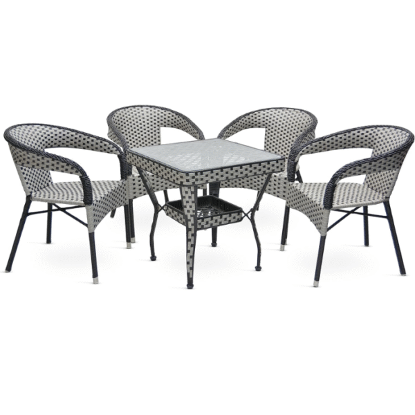 TRM Furniture Rattan  1+4 Rattan set- Table and Chairs Set- 1 Modern Round Table Chairs for Outdoor & Indoor area- Dining Room- Kitchen- Coffeeshop, Garden etc- (Grey,Blk)