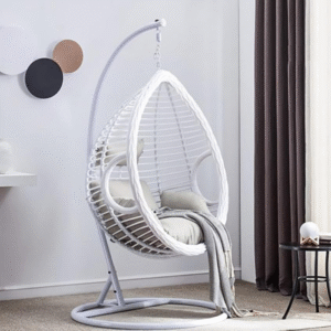 Best Hanging swing chair Hanging Egg Indoor Outdoor Patio Wicker Rattan Swing Chair with UV Resistant Random Washable Cushions & Iron Frame for Garden, Living Room & Backyard & (Grey black)