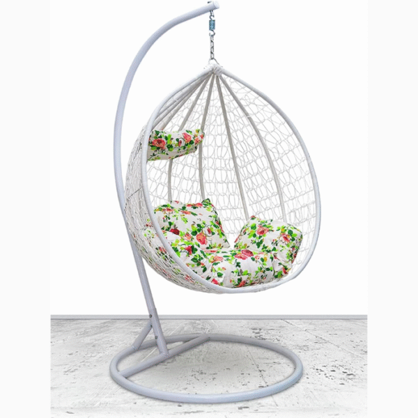 Best Hanging swing chair Hanging Egg Indoor Outdoor Patio Wicker Rattan Swing Chair with UV Resistant Random Washable Cushions & Iron Frame for Garden, Living Room & Backyard & (WHITE)