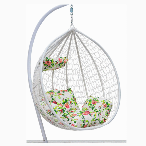 Best Hanging swing chair Hanging Egg Indoor Outdoor Patio Wicker Rattan Swing Chair with UV Resistant Random Washable Cushions & Iron Frame for Garden, Living Room & Backyard & (WHITE) - Image 2