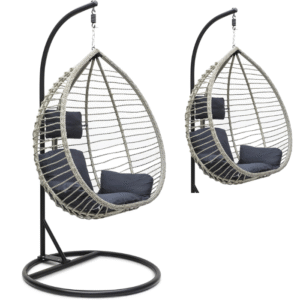 Best Hanging swing chair  Hanging Egg Indoor Outdoor Patio Wicker Rattan Swing Chair with UV Resistant Random Washable Cushions & Iron Frame for Garden, Living Room & Backyard & (Grey black)