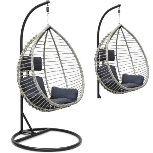 Best Hanging swing chair  Hanging Egg Indoor Outdoor Patio Wicker Rattan Swing Chair with UV Resistant Random Washable Cushions & Iron Frame for Garden, Living Room & Backyard & (Grey black)