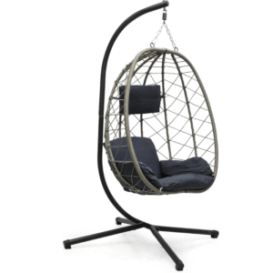 Best Hanging swing chair Hanging Egg Indoor Outdoor Patio Wicker Rattan Swing Chair with UV Resistant Random Washable Cushions & Iron Frame for Garden, Living Room & Backyard & (Grey Black)