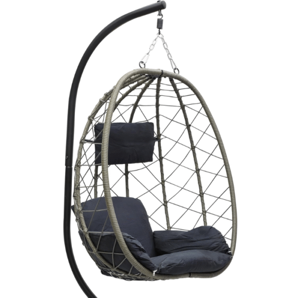 Best Hanging swing chair Hanging Egg Indoor Outdoor Patio Wicker Rattan Swing Chair with UV Resistant Random Washable Cushions & Iron Frame for Garden, Living Room & Backyard & (Grey Black) - Image 2
