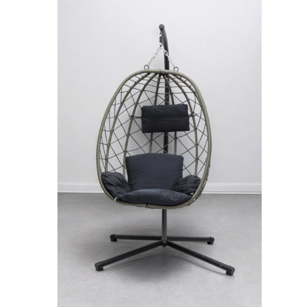 Best Hanging swing chair Hanging Egg Indoor Outdoor Patio Wicker Rattan Swing Chair with UV Resistant Random Washable Cushions & Iron Frame for Garden, Living Room & Backyard & (Grey Black) - Image 4