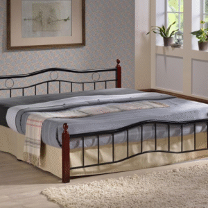 Wood And Steel Bed Queen Size 190x150 With Wooden Legs Cherry Brown